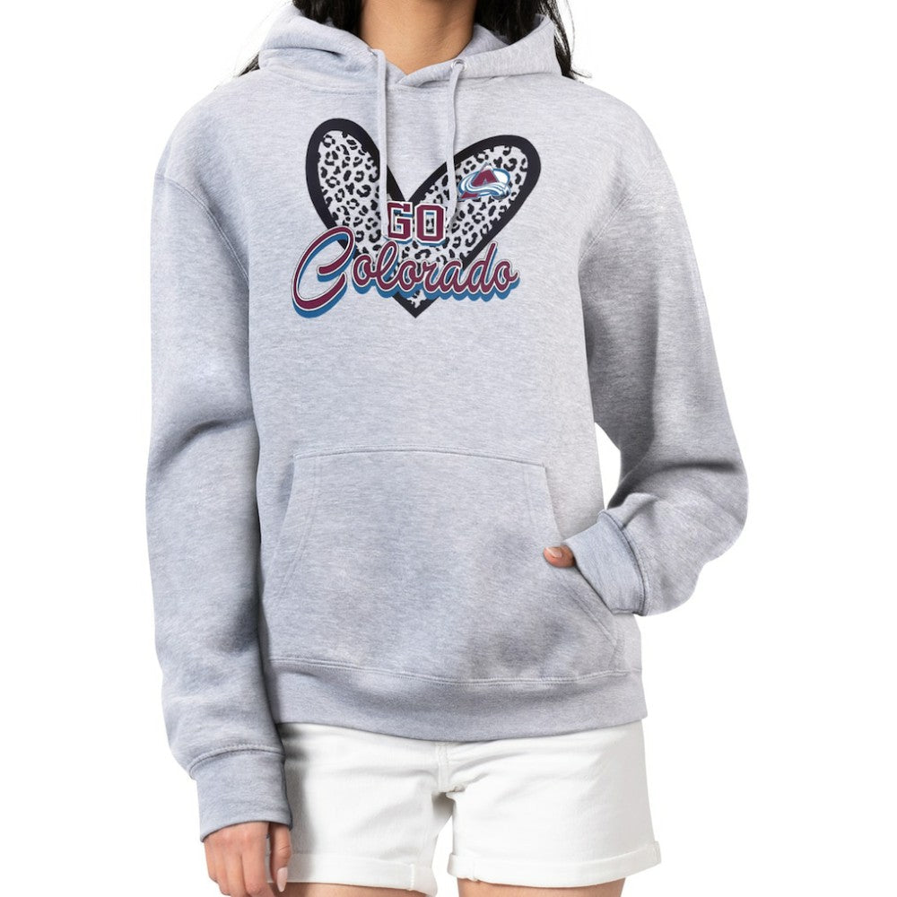 Colorado Avalanche G-III 4Her by Carl Banks Women's Animal Print Heart Fleece Pullover Hoodie - Heather Gray Hoodies