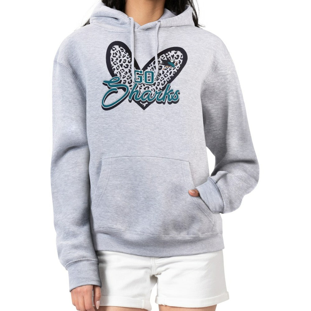San Jose Sharks G-III 4Her by Carl Banks Women's Animal Print Heart Fleece Pullover Hoodie - Heather Gray Hoodies