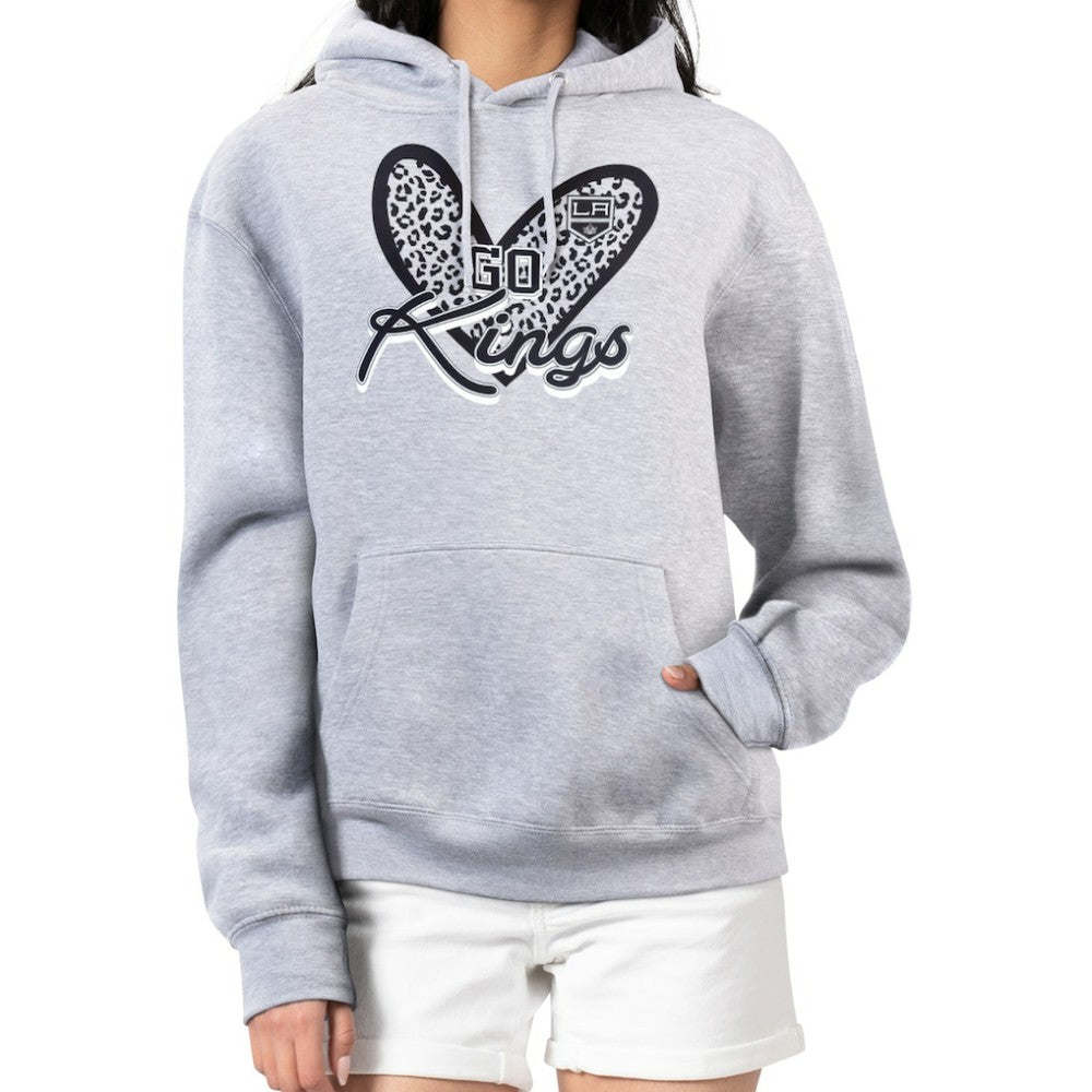 Los Angeles Kings G-III 4Her by Carl Banks Women's Animal Print Heart Fleece Pullover Hoodie - Heather Gray Hoodies