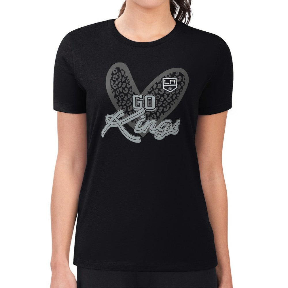 Los Angeles Kings G-III 4Her by Carl Banks Women's Super-Slim Fit Lightweight Animal Print Heart T-Shirt - Black T-shirts