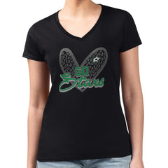 Dallas Stars G-III 4Her by Carl Banks Women's Super-Slim Fit Lightweight Animal Print Heart V-Neck T-Shirt - Black T-shirts