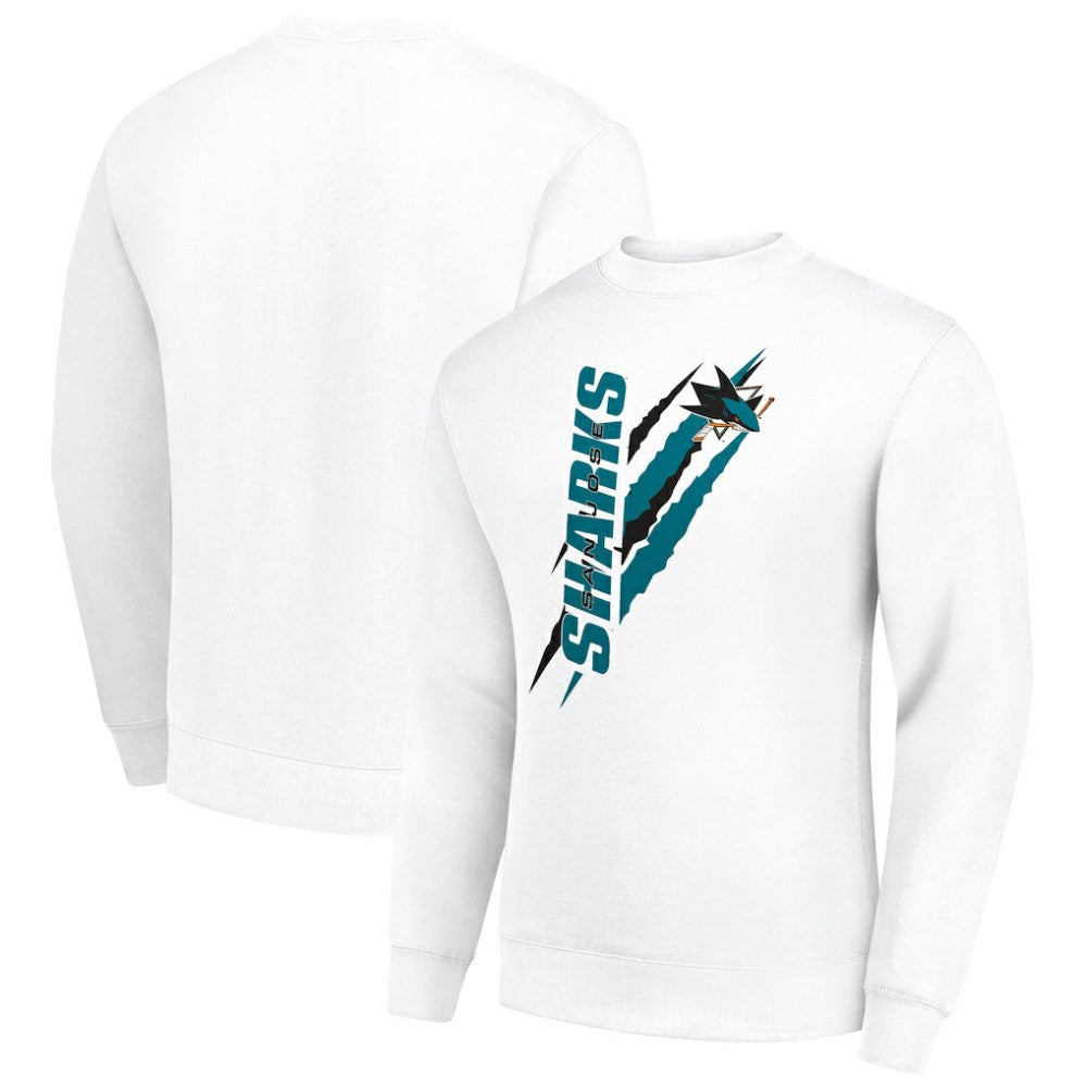 San Jose Sharks Starter Color Scratch Pullover Sweatshirt - White Sweatshirts
