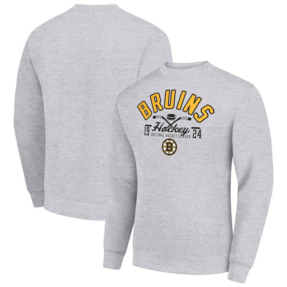 Boston Bruins Starter Stick And Puck Logo Fleece Pullover Sweatshirt - Heather Gray Sweatshirts