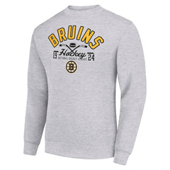 Boston Bruins Starter Stick And Puck Logo Fleece Pullover Sweatshirt - Heather Gray Sweatshirts