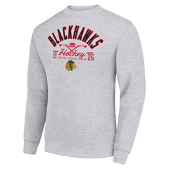 Chicago Blackhawks Starter Stick And Puck Logo Fleece Pullover Sweatshirt - Heather Gray Sweatshirts