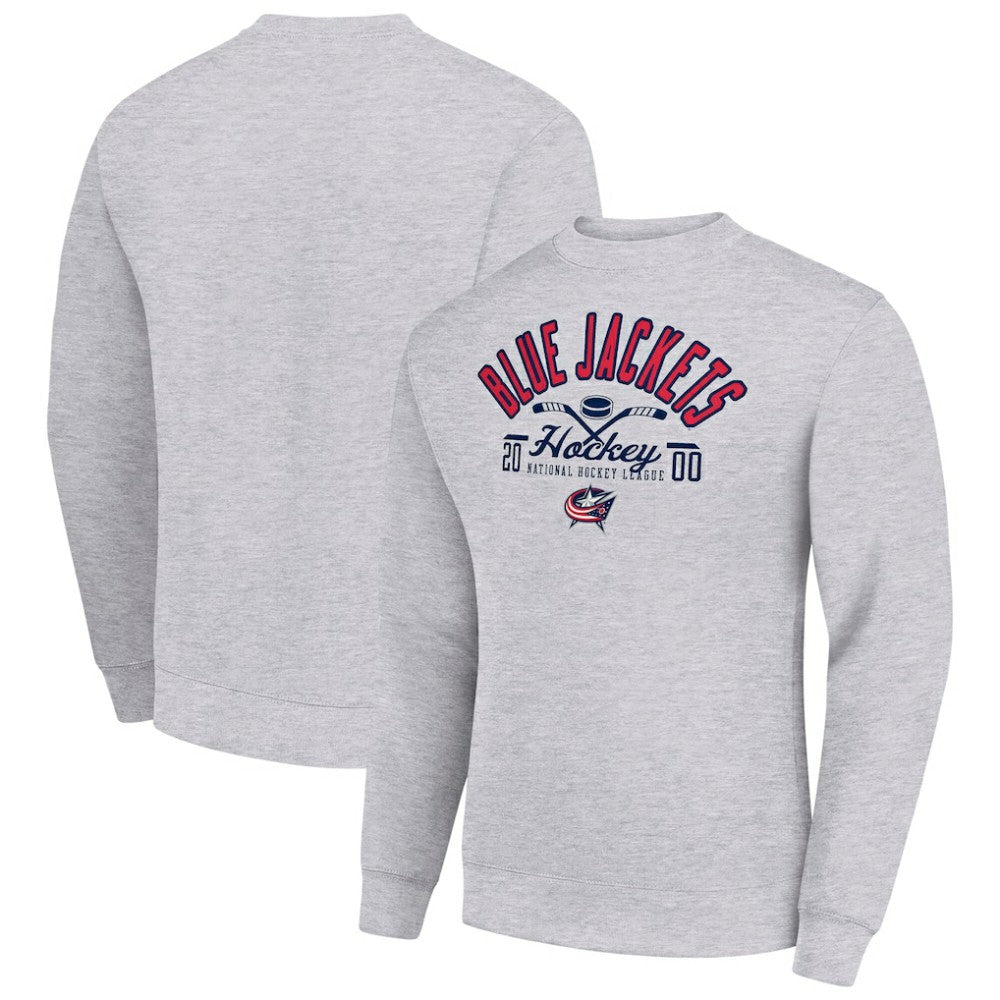 Columbus Blue Jackets Starter Stick And Puck Logo Fleece Pullover Sweatshirt - Heather Gray Sweatshirts