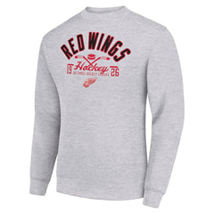 Detroit Red Wings Starter Stick And Puck Logo Fleece Pullover Sweatshirt - Heather Gray Sweatshirts