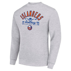 New York Islanders Starter Stick And Puck Logo Fleece Pullover Sweatshirt - Heather Gray Sweatshirts