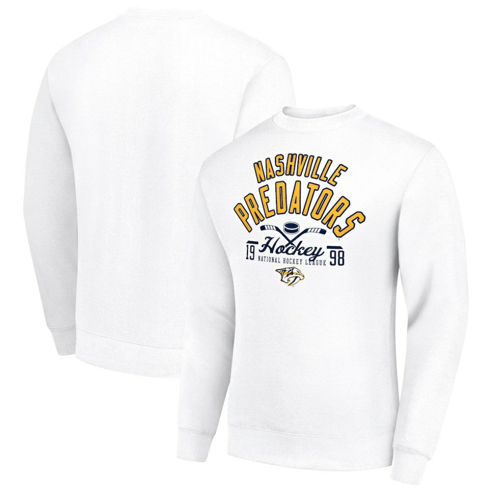 Nashville Predators Starter Stick And Puck Logo Fleece Pullover Sweatshirt - White Sweatshirts
