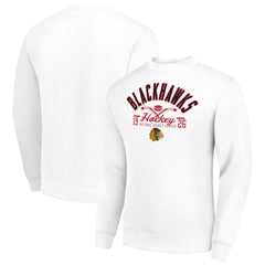Chicago Blackhawks Starter Stick And Puck Logo Fleece Pullover Sweatshirt - White Sweatshirts