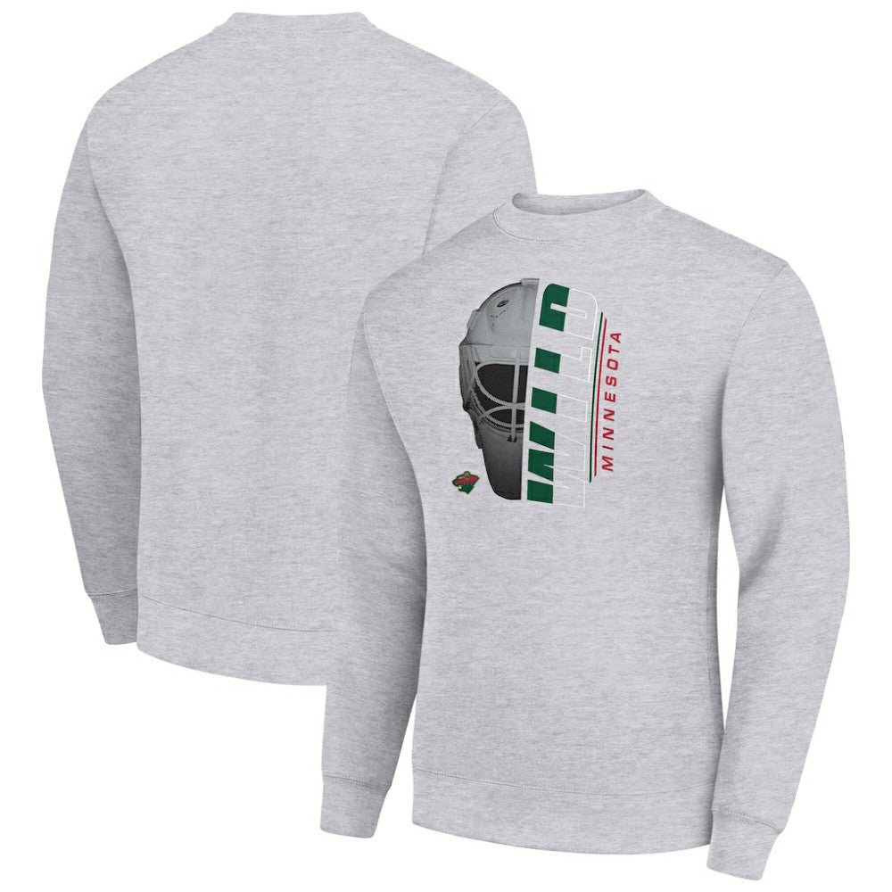 Minnesota Wild Starter Half Helmet Team Logo Pullover Sweatshirt - Heather Gray Sweatshirts