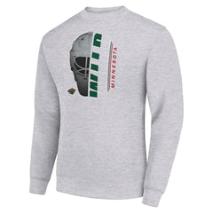 Minnesota Wild Starter Half Helmet Team Logo Pullover Sweatshirt - Heather Gray Sweatshirts