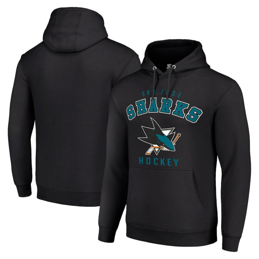 San Jose Sharks Starter Logo Pullover Hoodie - Black Hoodies