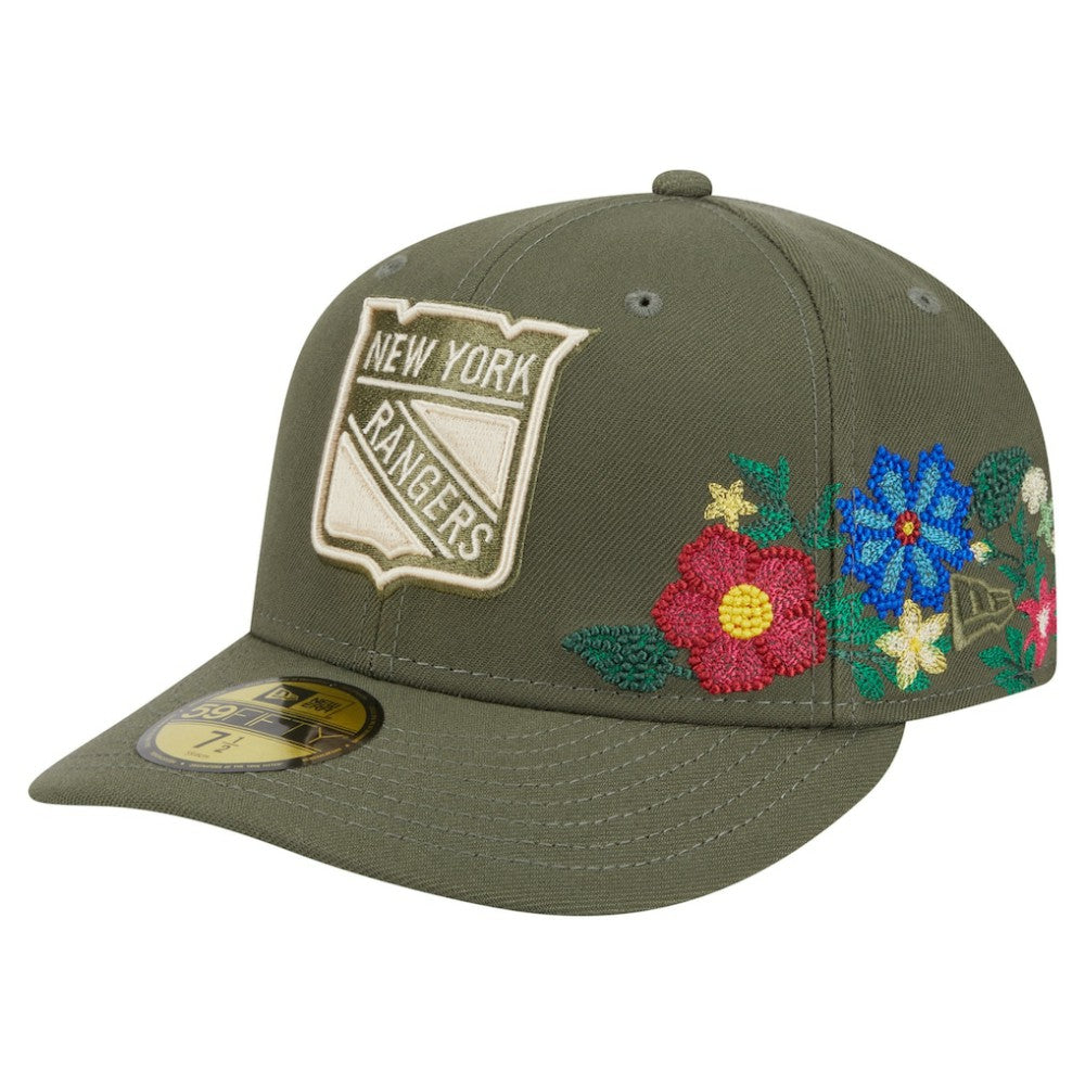 New York Rangers New Era Tonal Florals 59FIFTY Fitted Hat - Olive Hats