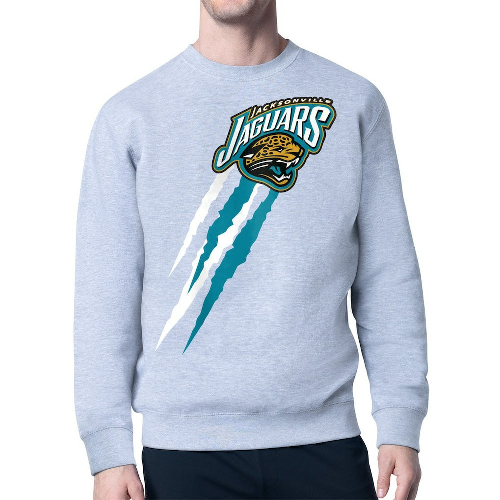 Jacksonville Jaguars Starter Retro Team Logo Color Scratch Pullover Sweatshirt - Heather Gray cheap