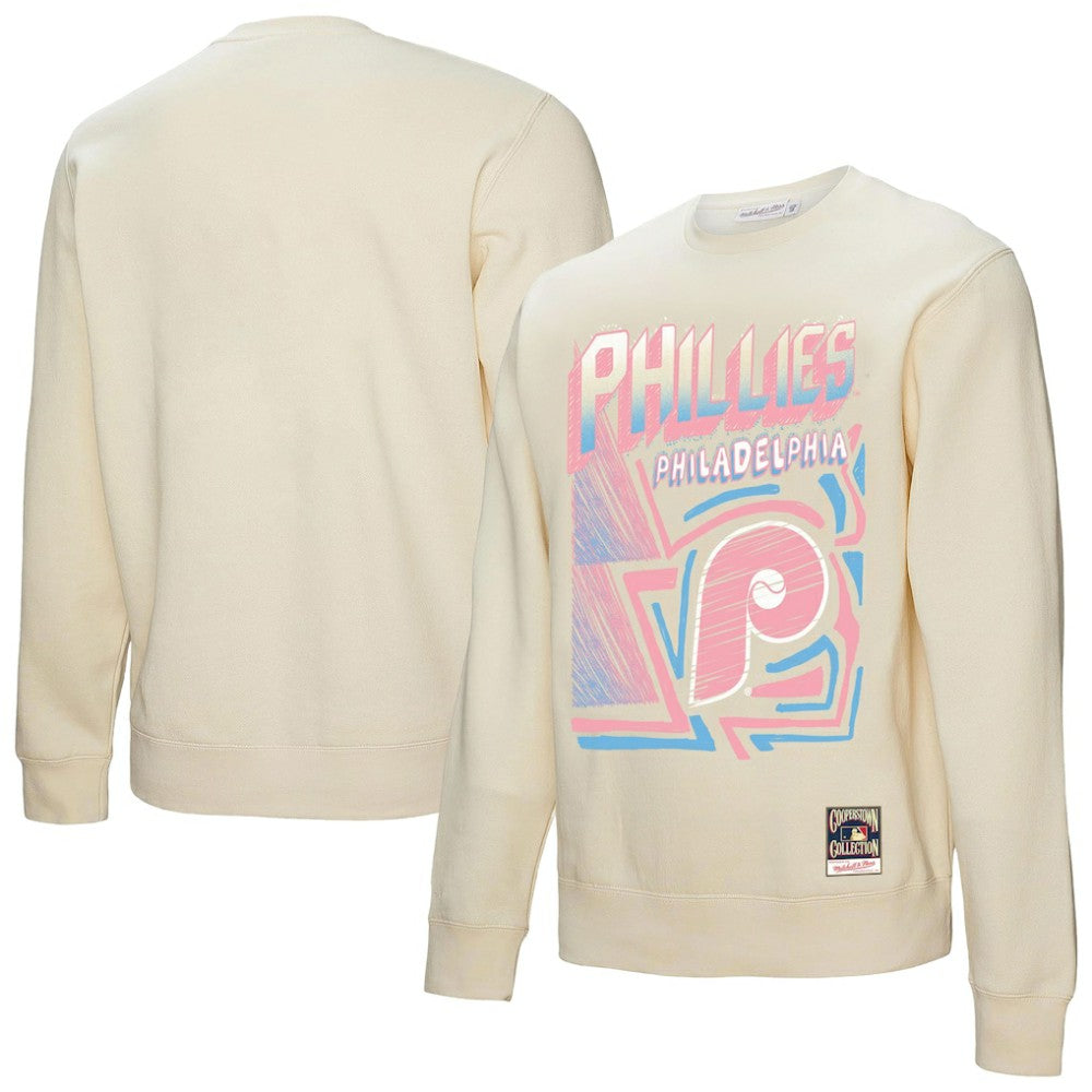 Philadelphia Phillies Sidewalk Sketch Pullover Sweatshirt Cream