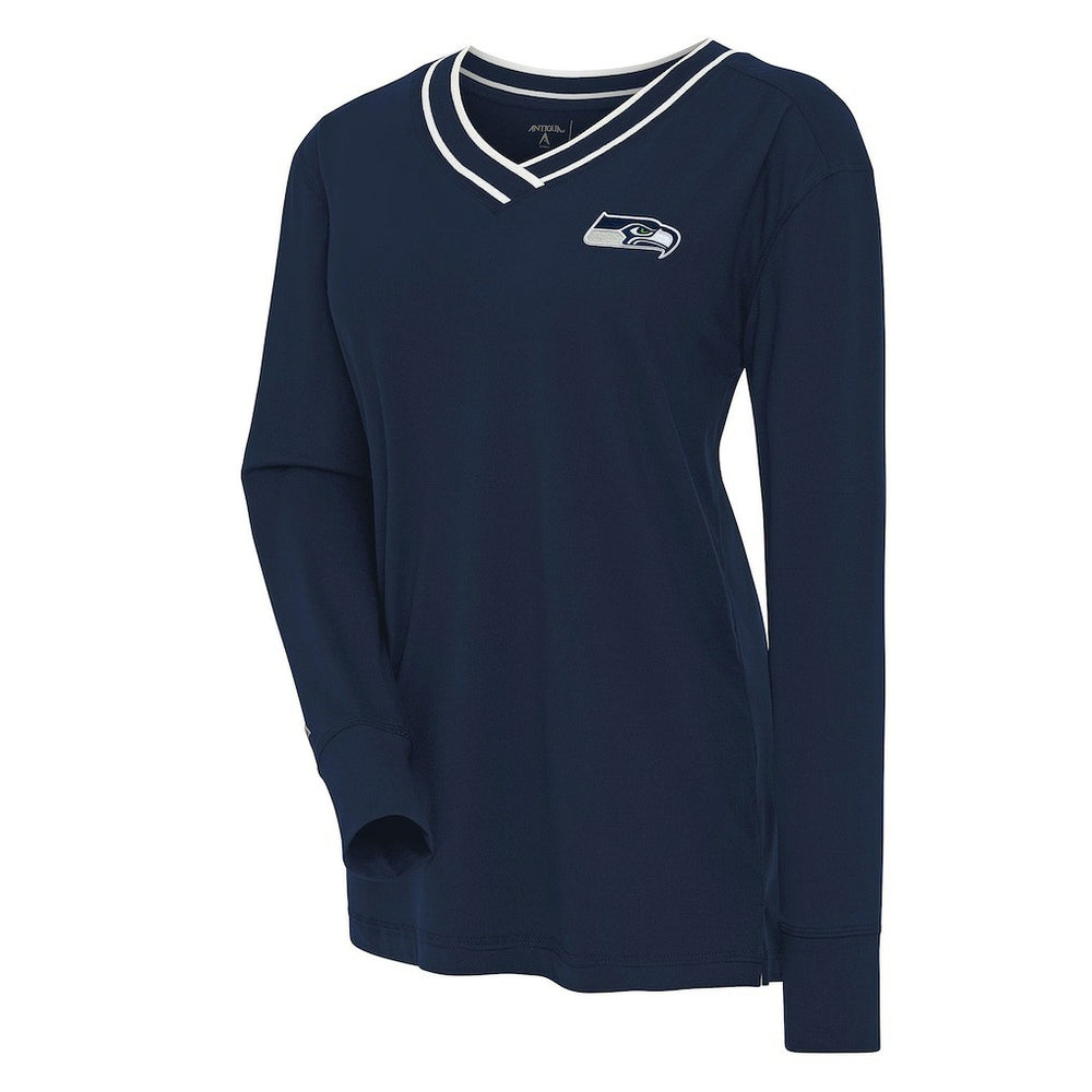 Seattle Seahawks Antigua Women's Symbolic Long Sleeve V-Neck Top - Navy cheap