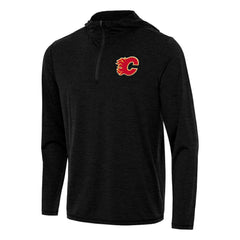 Calgary Flames Antigua Tidy Quarter-Zip Hoodie - Heather Black Hoodies