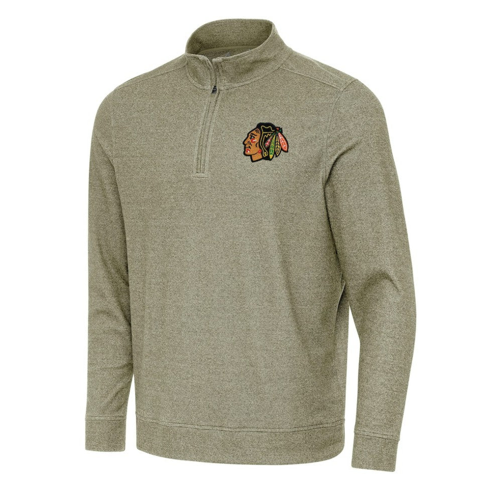Chicago Blackhawks Antigua Subtle Quarter-Zip Sweatshirt - Olive Sweatshirts