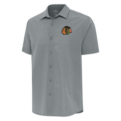 Chicago Blackhawks Antigua Activate Woven Short Sleeve Button-Up Shirt - Gray