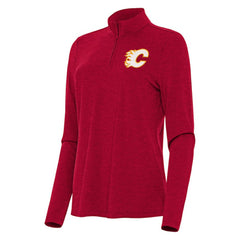 Calgary Flames Antigua Women's Bright Quarter-Zip Top - Heather Red Tops