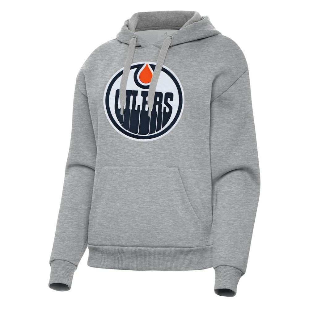Edmonton Oilers Antigua Women's Victory Pullover Hoodie - Heather Gray Hoodies