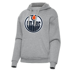 Edmonton Oilers Antigua Women's Victory Pullover Hoodie - Heather Gray Hoodies