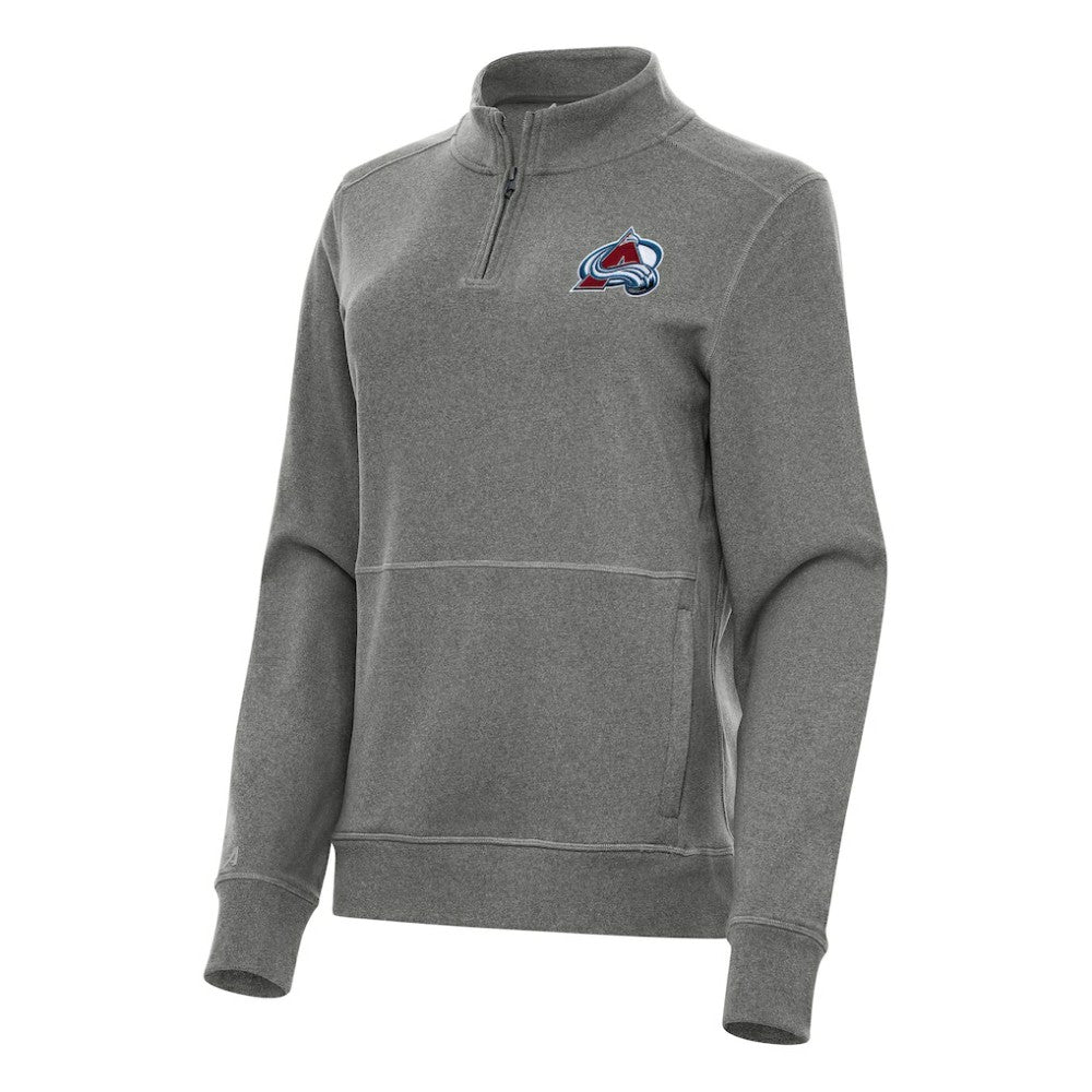 Colorado Avalanche Antigua Women's Crush Quarter-Zip Fleece Sweatshirt - Heather Black Sweatshirts
