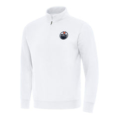 Edmonton Oilers Antigua Victory Quarter-Zip Mock Sweatshirt - White Sweatshirts