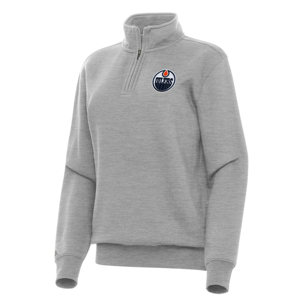 Edmonton Oilers Antigua Women's Victory Quarter-Zip Sweatshirt - Heather Gray Sweatshirts