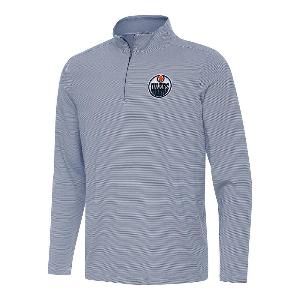 Edmonton Oilers Antigua Twine Quarter-Zip Top - Navy Tops
