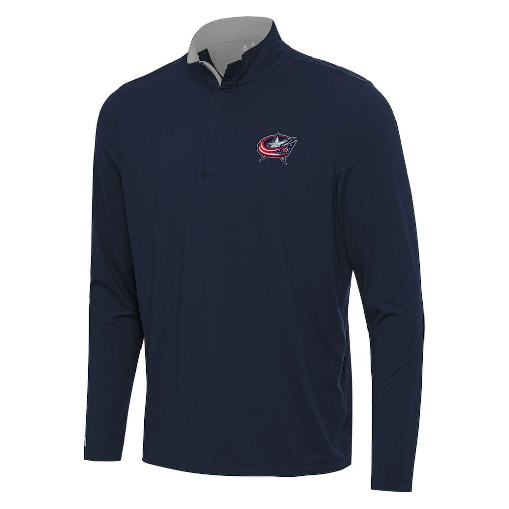 Columbus Blue Jackets Antigua Content Quarter-Zip Pullover Top - Navy/Gray Pullover