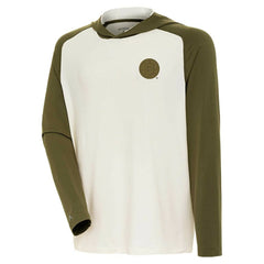 Boston Bruins Antigua Intrepid Sand Raglan Long Sleeve Hoodie T-Shirt - Cream/Olive T-shirts