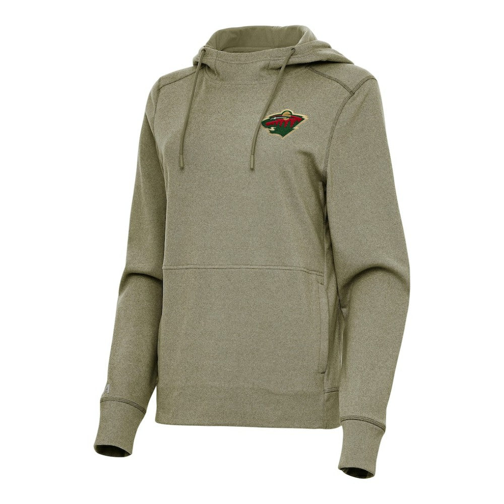 Minnesota Wild Antigua Women's Justice Pullover Hoodie - Heather Olive Hoodies