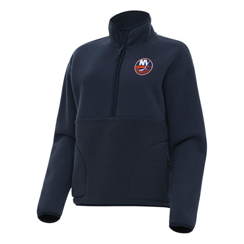 New York Islanders Antigua Women's Figure Half-Zip Pullover Sweatshirt - Navy Sweatshirts