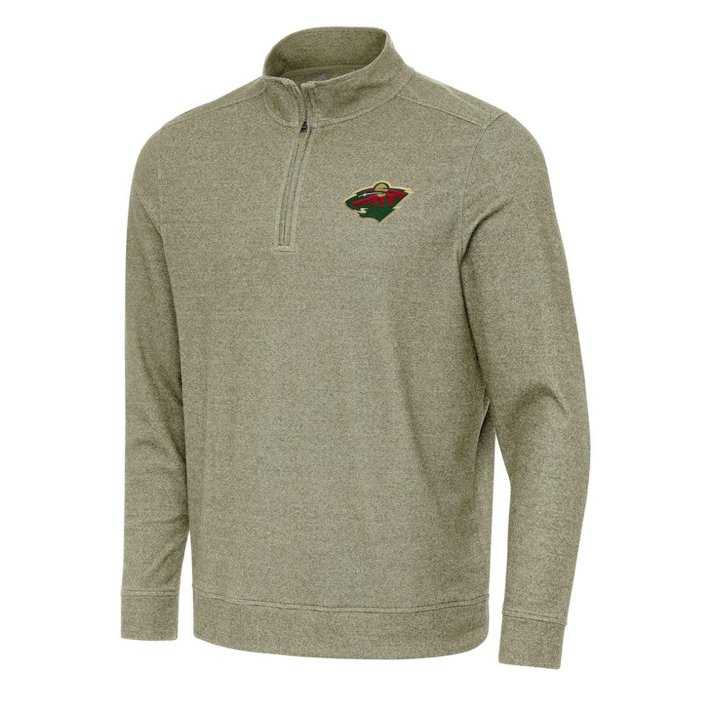 Minnesota Wild Antigua Subtle Quarter-Zip Sweatshirt - Olive Sweatshirts