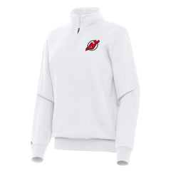 New Jersey Devils Antigua Women's Victory Quarter-Zip Sweatshirt - White Sweatshirts