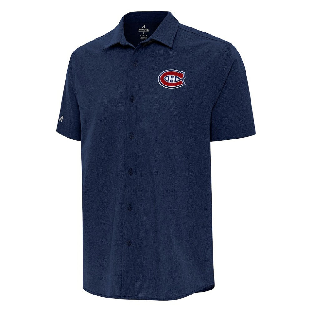 Montreal Canadiens Antigua Activate Woven Short Sleeve Button-Up Shirt - Navy