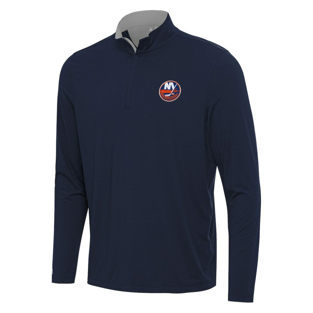 New York Islanders Antigua Content Quarter-Zip Pullover Top - Navy/Gray Pullover