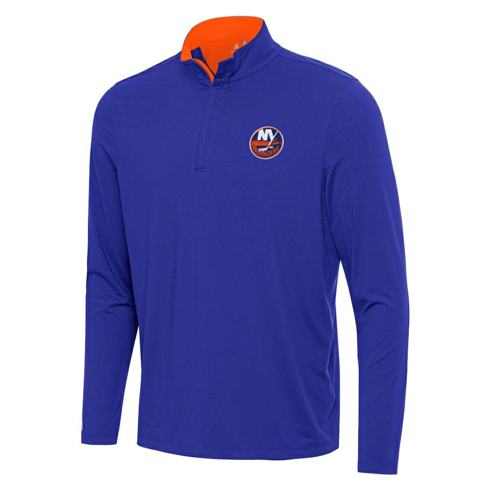 New York Islanders Antigua Content Quarter-Zip Pullover Top - Royal/Orange Pullover