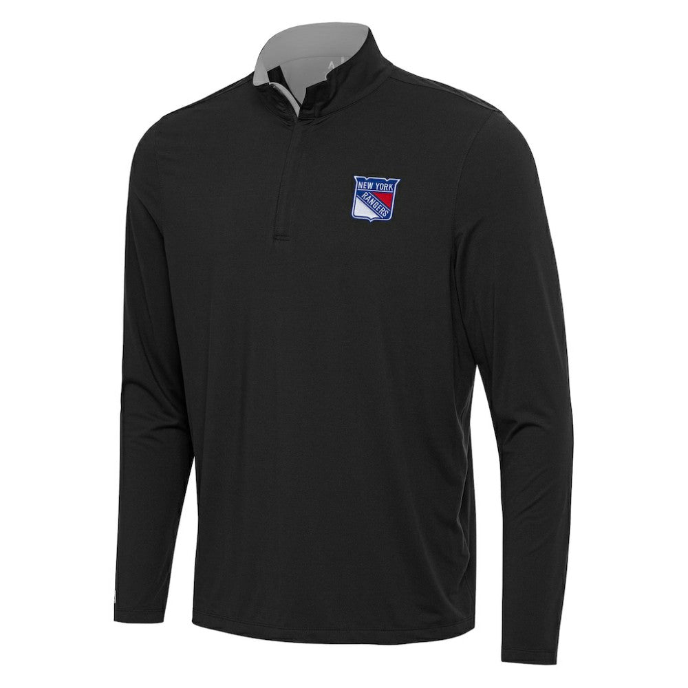 New York Rangers Antigua Content Quarter-Zip Pullover Top - Black/Gray Pullover