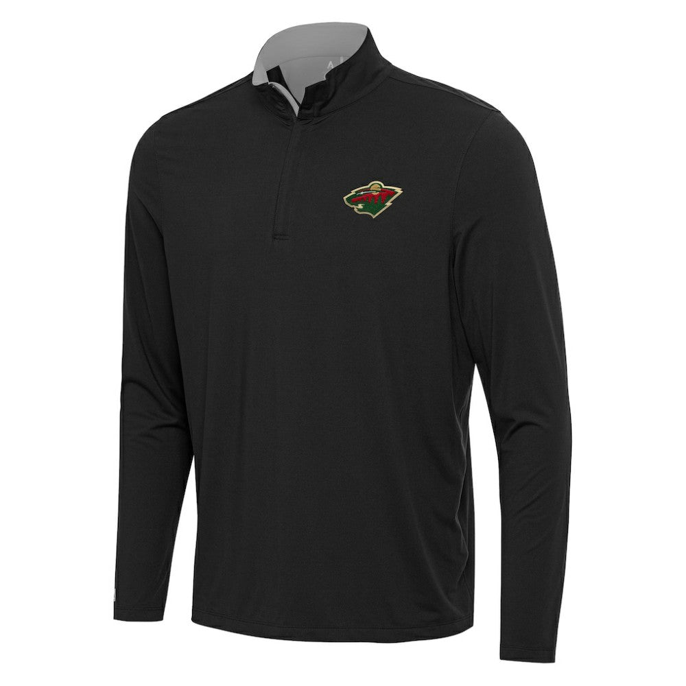 Minnesota Wild Antigua Content Quarter-Zip Pullover Top - Black/Gray Pullover
