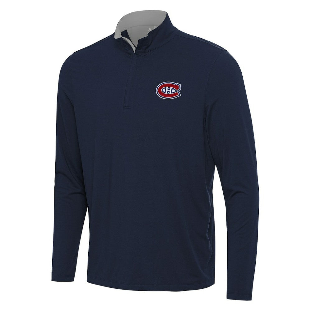 Montreal Canadiens Antigua Content Quarter-Zip Pullover Top - Navy/Gray Pullover