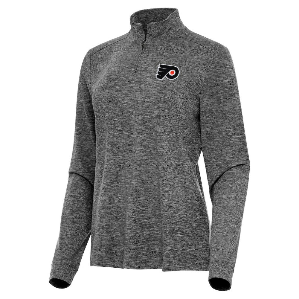 Philadelphia Flyers Antigua Women's Mentor Quarter-Zip Mock Long Sleeve Top - Heather Black Tops