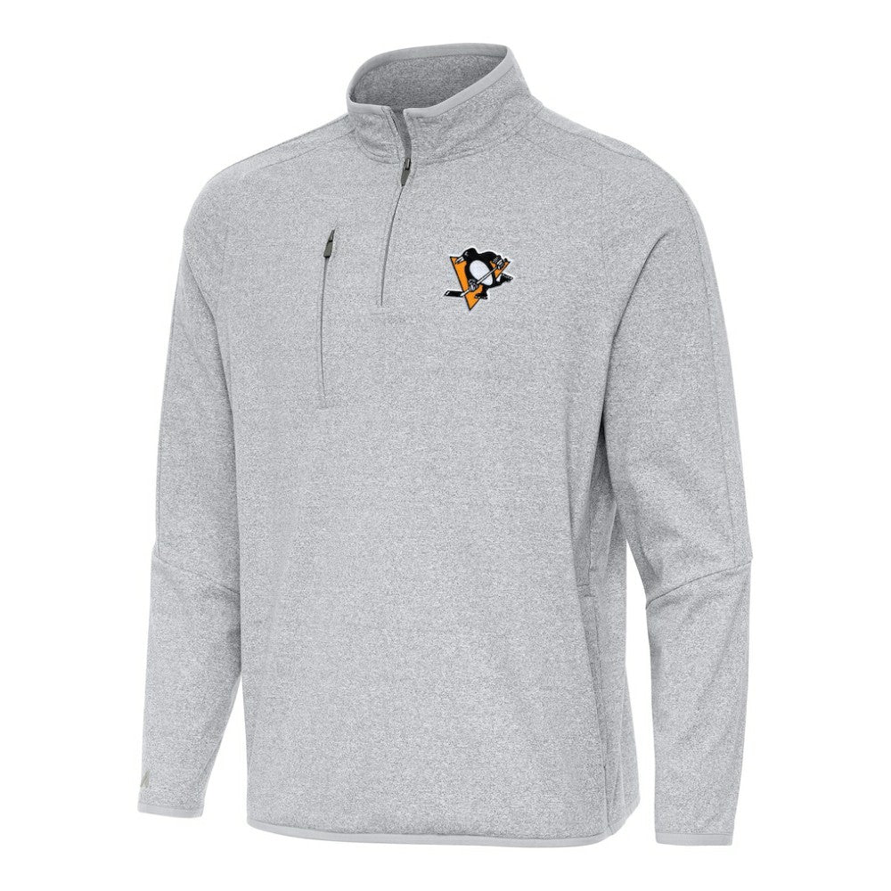 Pittsburgh Penguins Antigua Certain Quarter-Zip Tri-Blend Sweatshirt - Heather Gray Sweatshirts
