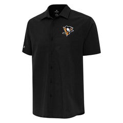 Pittsburgh Penguins Antigua Activate Woven Short Sleeve Button-Up Shirt - Black