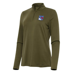 New York Rangers Antigua Women's Reprocess Quarter-Zip Top - Olive Tops