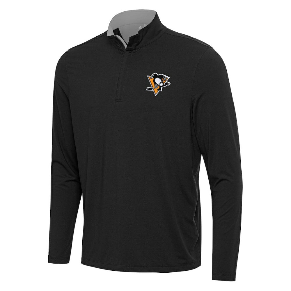 Pittsburgh Penguins Antigua Content Quarter-Zip Pullover Top - Black/Gray Pullover