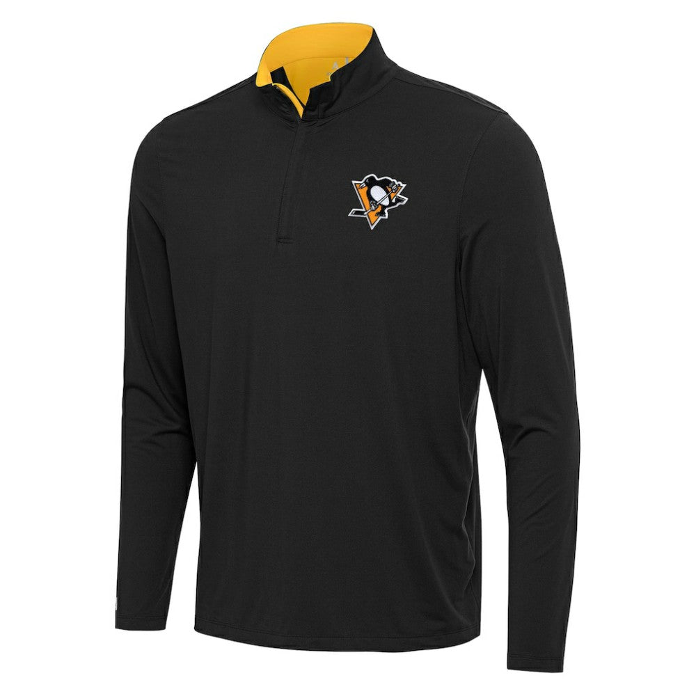 Pittsburgh Penguins Antigua Content Quarter-Zip Pullover Top - Black/Gold Pullover