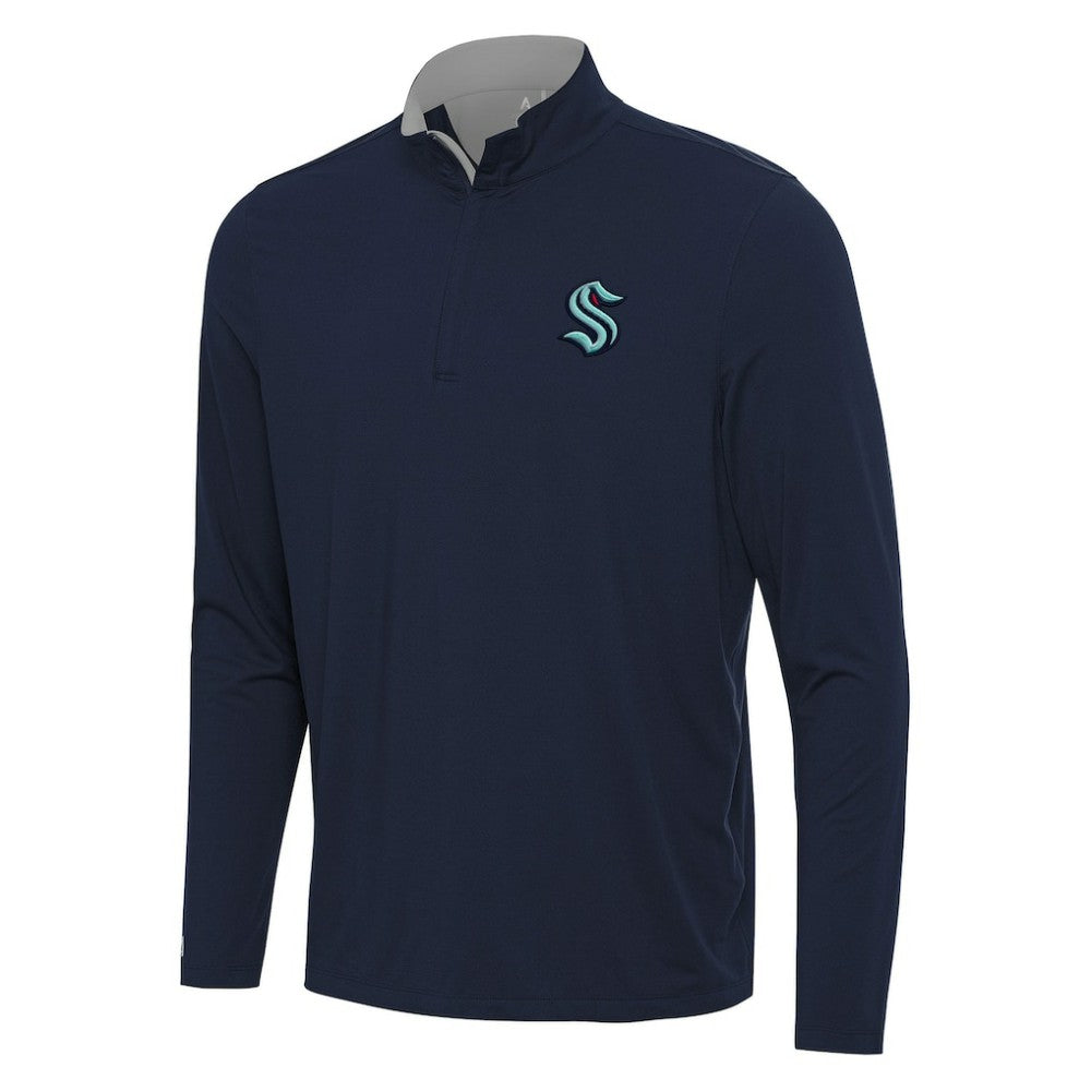 Seattle Kraken Antigua Content Quarter-Zip Pullover Top - Deep Sea Blue/Gray Pullover
